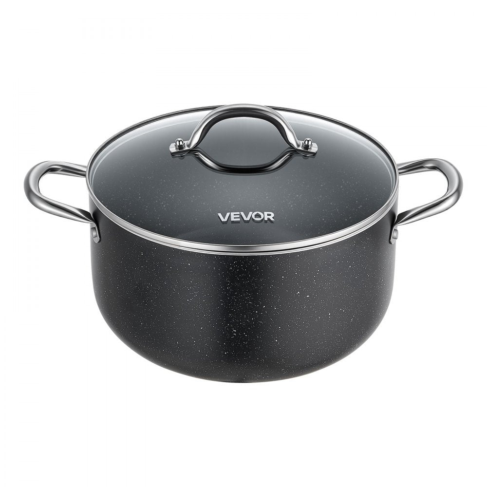 VEVOR Aluminum Stock Pot, 8-Quart Nonstick Ceramic Coated Pot with Glass Lid, PFOA-Free, PFAS-Free, Compatible with Gas Stoves, Induction Cooktops, Electric Stoves, for Soups, Stews, and Pasta