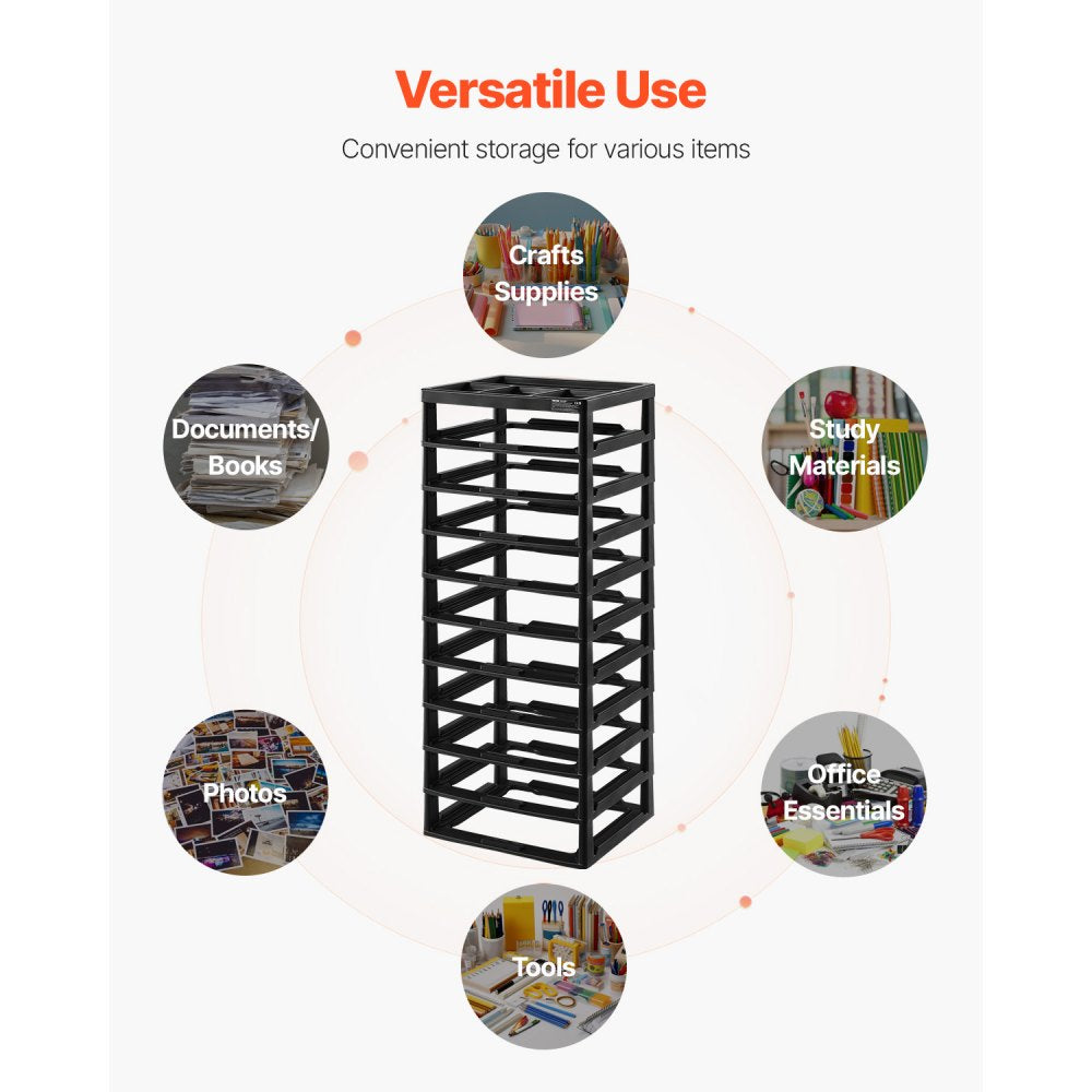 VEVOR Plastic Storage Organizer, 10-Tier Large Capacity with Organizer Top, Black Frame Only, PP Material Multifunctional Scrapbook Storage, for Office Essentials Tools Arts and Crafts Supplies