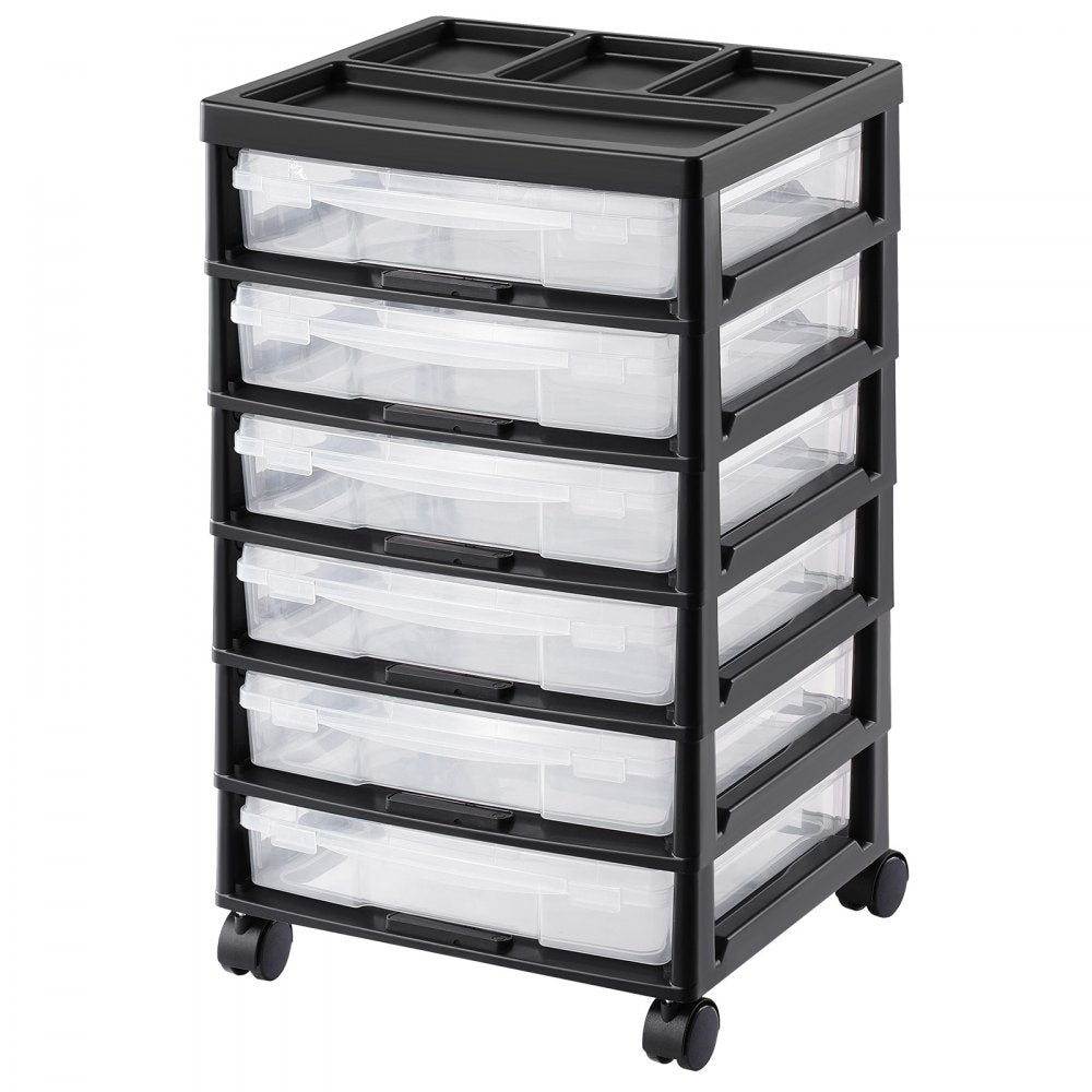 VEVOR Scrapbook Rolling Storage Cart, 6-Tier Large Capacity with Organizer Top, Black Frame with 6 Clear Cases and 4 Removable Wheels, Storage Organizer Rolling Cart for Arts and Crafts Supplies