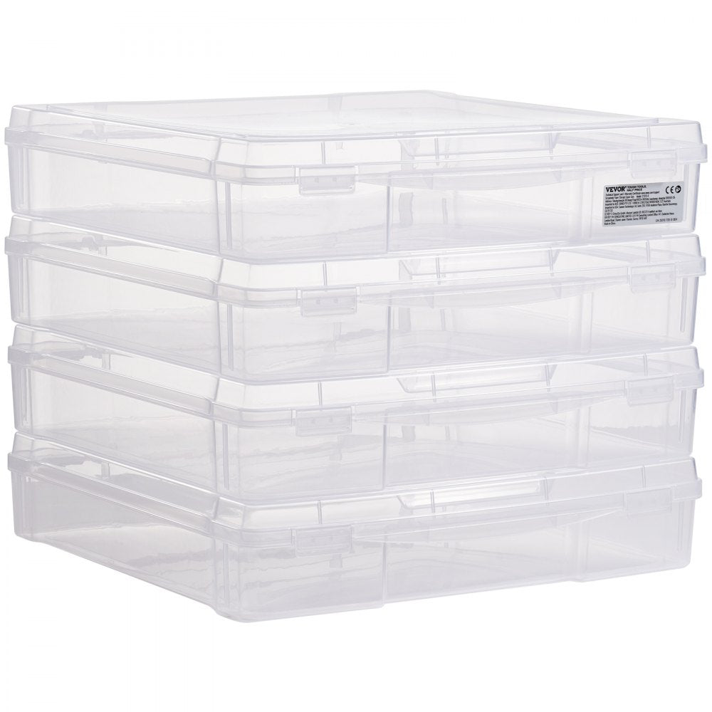 VEVOR Scrapbook Paper Storage, 4 Pack Stackable Plastic Board Game Boxes, Clear Multi-Purpose Document Case with Rounded Corners and Double Latches, for Office Essentials Tools Arts Crafts Supplies