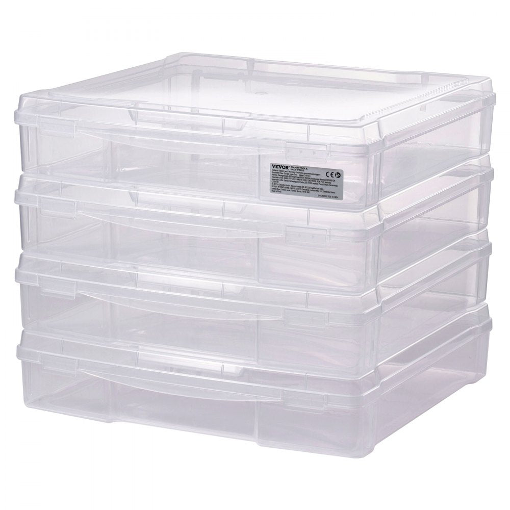 VEVOR Scrapbook Paper Storage, 4 Pack Stackable Plastic Board Game Boxes, Clear Multi-Purpose Document Case with Rounded Corners and Double Latches, for Office Essentials Tools Arts Crafts Supplies