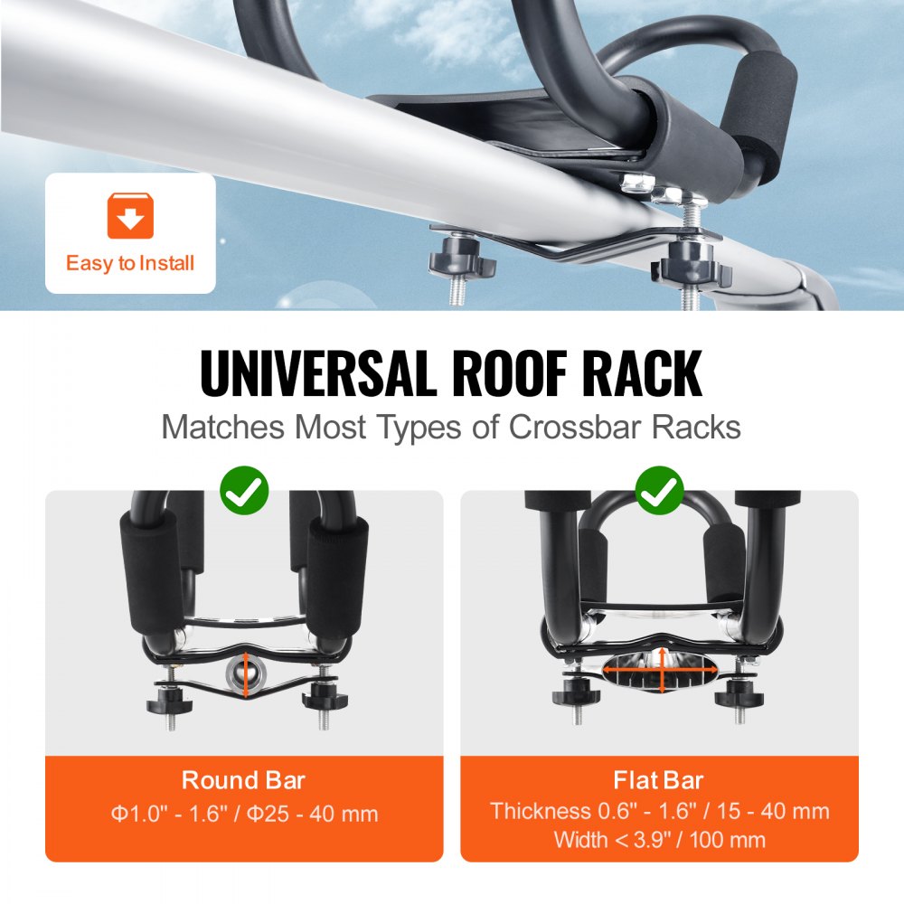 VEVOR Kayak Roof Rack, 1 Pair J-Bar, Soft Roof Rack, Top Mount Tie Down, Carrier for kayak, Surf Board, Canoe, SUP, Ski Board, Mount on Car, SUV, Truck, 1 Kayak