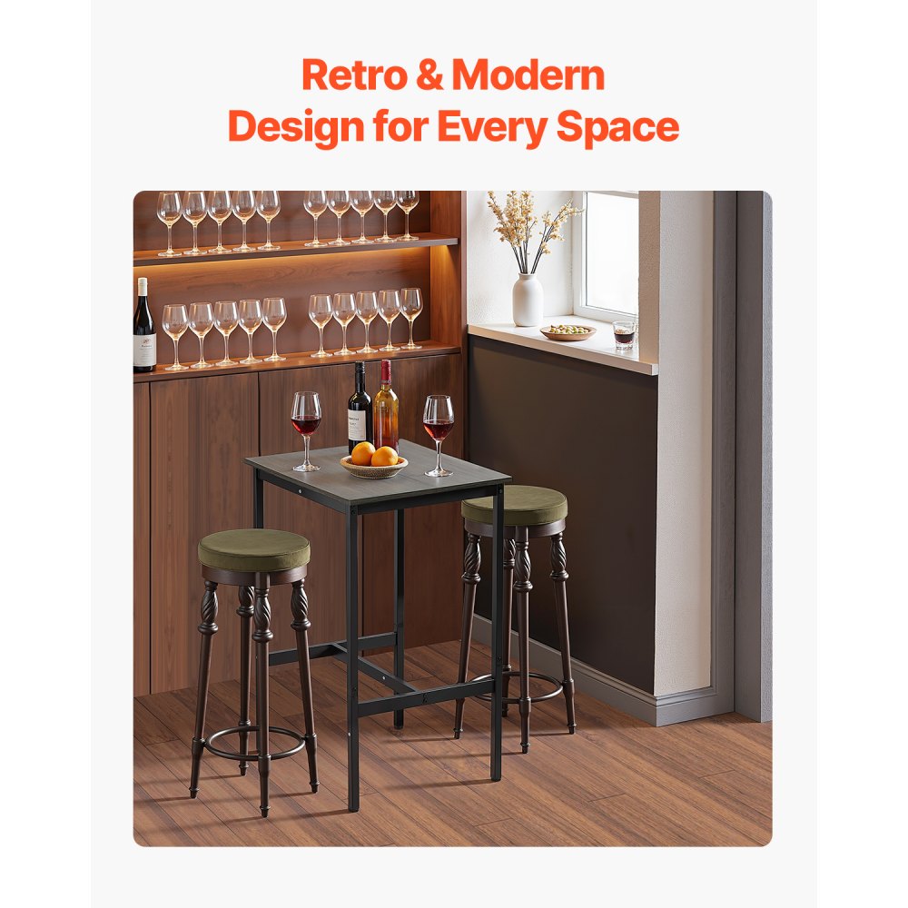 VEVOR Bar Table, Sturdy Metal Frame High Top Pub Table, Small Kitchen Dining, Cocktail Coffee Counter Bar Height Desk, Easy to Assemble, 24x24x36 in, for Living Room Party, Rustic Brown and Black