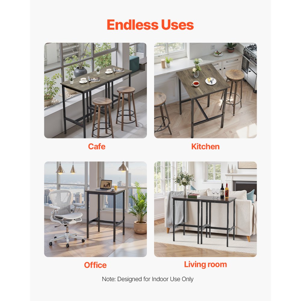 VEVOR Bar Table, Sturdy Metal Frame High Top Pub Table, Small Kitchen Dining, Cocktail Coffee Counter Bar Height Desk, Easy to Assemble, 24x24x36 in, for Living Room Party, Rustic Brown and Black