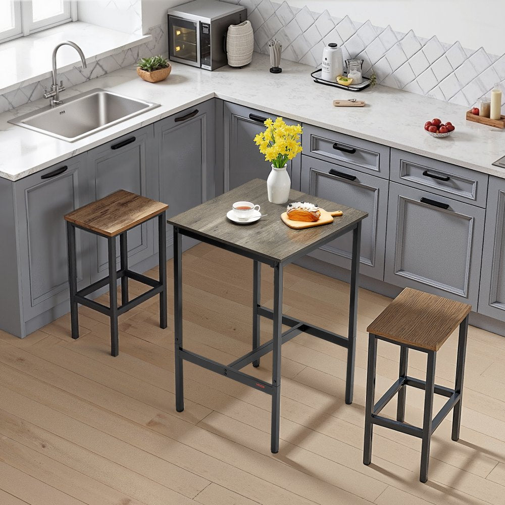 VEVOR Bar Table, Sturdy Metal Frame High Top Pub Table, Small Kitchen Dining, Cocktail Coffee Counter Bar Height Desk, Easy to Assemble, 24x24x36 in, for Living Room Party, Rustic Brown and Black