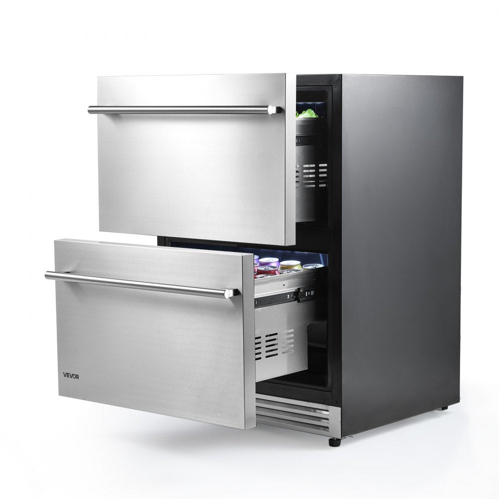 VEVOR 24" Convertible Drawer Fridge/Freezer, Undercounter Beverage Cooler, -4℉ to 64℉ Temp Range, Convertible Refrigerator/Freezer Mode, 304 Stainless Steel Drawer, Ideal for Kitchen, Bar & Garage