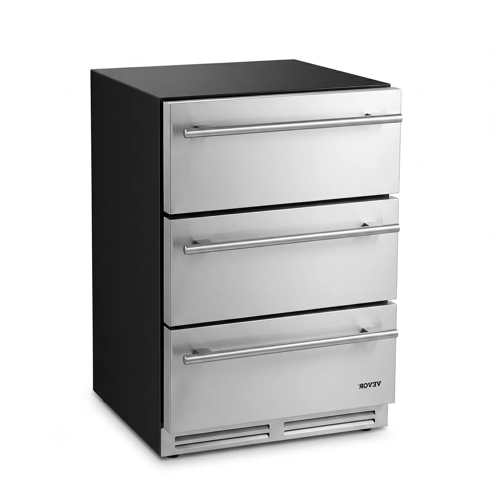 VEVOR 3-Drawer Refrigerator, 24 in Undercounter Beverage Cooler, Large Capacity Drink Fridge, 3 Separate Storage Zones, 304 Stainless Steel Drawers, Fast Cooling, for Kitchen, Game Room & Home Bar