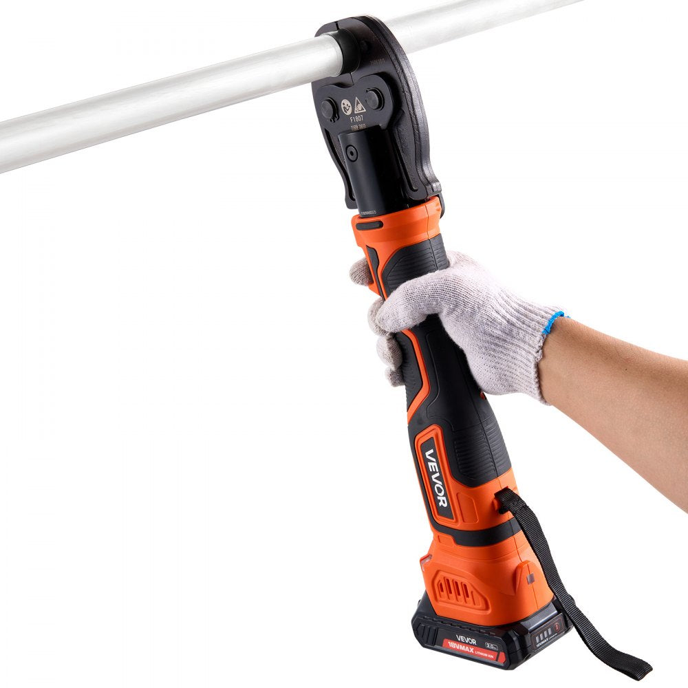 VEVOR Cordless Mini Press Tool, 18V Electric Pipe Crimping Tool for 1/2", 3/4", 1" PEX Pipe Copper Rings, 24KN PEX Press Tool with 2pcs Battery, Fast Charger & Carrying Case - Meet ASTM F1807 Standard