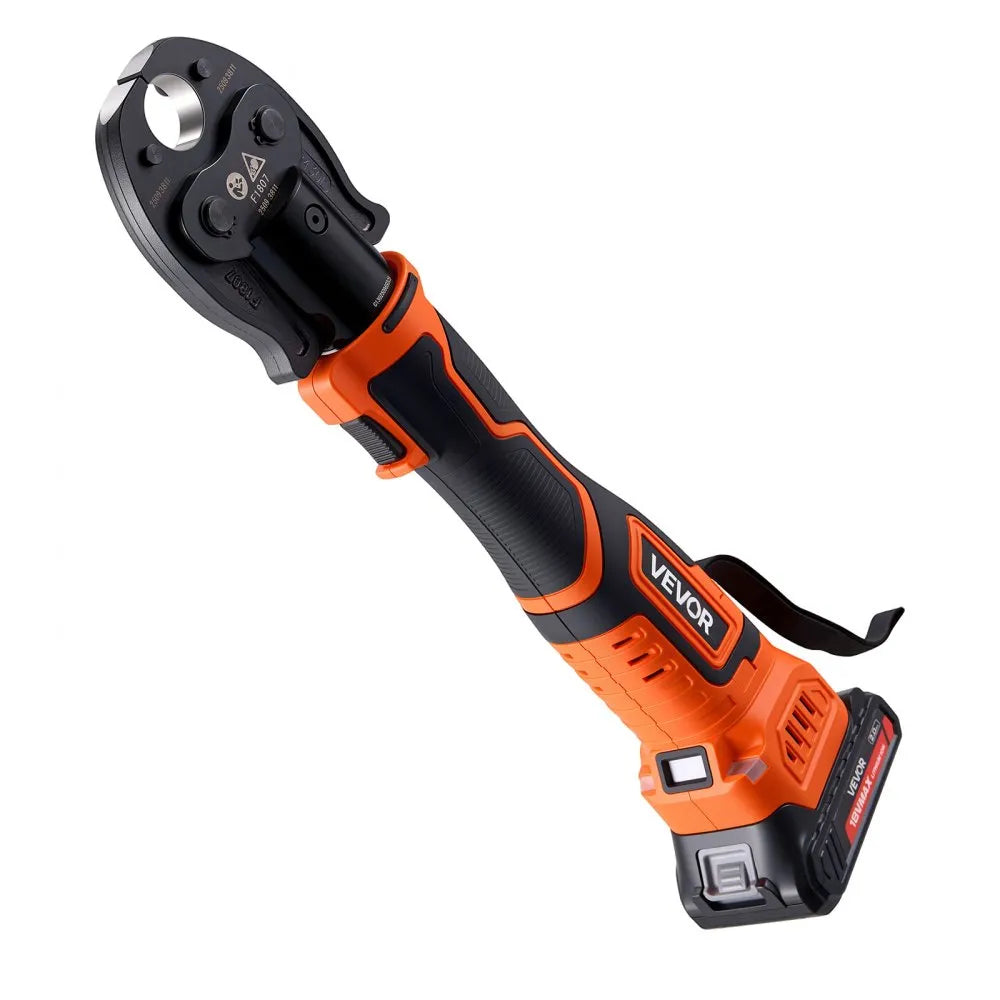 VEVOR Cordless Mini Press Tool, 18V Electric Pipe Crimping Tool for 1/2", 3/4", 1" PEX Pipe Copper Rings, 24KN PEX Press Tool with 2pcs Battery, Fast Charger & Carrying Case - Meet ASTM F1807 Standard