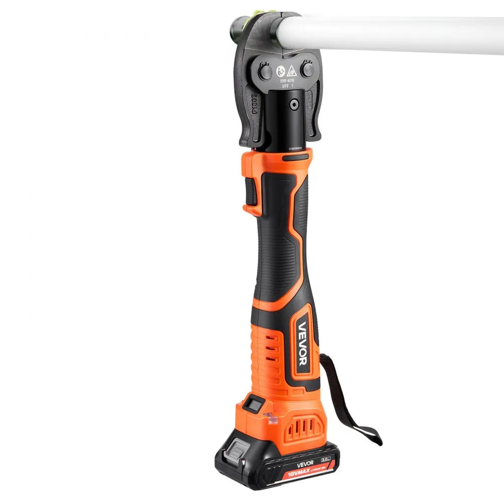 VEVOR Press Tool, 18V Electric Pipe Crimping Tool for 1/2" 3/4" 1" PEX Pipe Stainless Steel Rings, 24KN PEX Press Tool Compatible with PureFlow - with 3 VPF Jaws, 2pcs 2AH Batteries, Charger & Toolbox