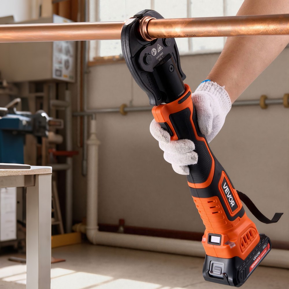 VEVOR Press Tool Kit, 18V Electric Pipe Crimping Tool for 1/2", 3/4", 1" Copper Tubes, 24KN Press Tool Compatible with ProPress - with 3 VUS Jaws, 2pcs 2AH Batteries, Fast Charger & Carrying Case