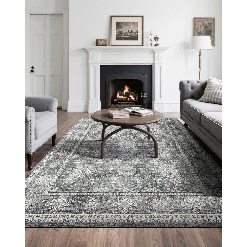 VEVOR Area Rug, 8 x 10 ft Large Washable Rug, Non-Slip and Tear-Resistant Soft Carpet, Pet & Child Friendly Vintage Area Rugs, Indoor Mat for Bedroom, Living Room, Kids Room, Entryway, Office, Gray