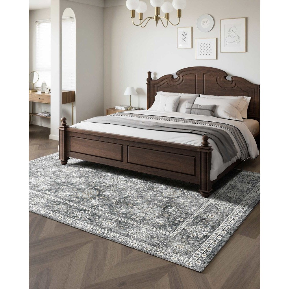 VEVOR Area Rug, 8 x 10 ft Large Washable Rug, Non-Slip and Tear-Resistant Soft Carpet, Pet & Child Friendly Vintage Area Rugs, Indoor Mat for Bedroom, Living Room, Kids Room, Entryway, Office, Gray