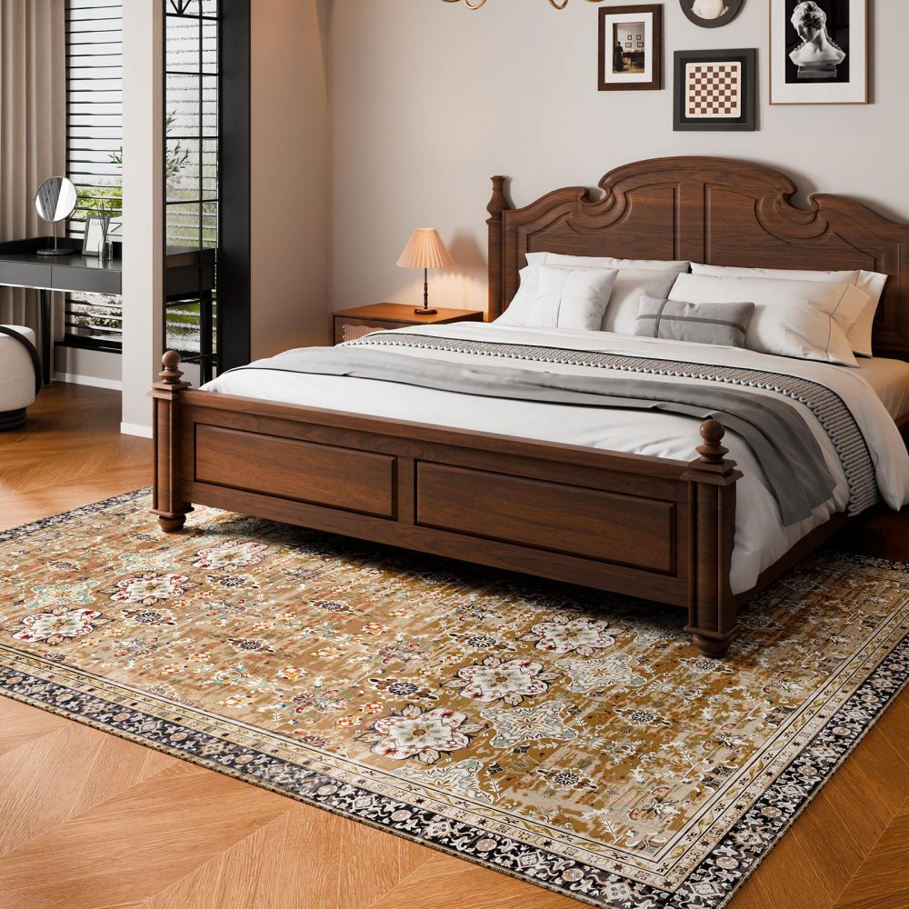 VEVOR Area Rug, 8 x 10 ft Large Washable Rug, Non-Slip and Tear-Resistant Soft Carpet, Pet & Child Friendly Vintage Area Rugs, Indoor Mat for Bedroom, Living Room, Kids Room, Office, Brown Green