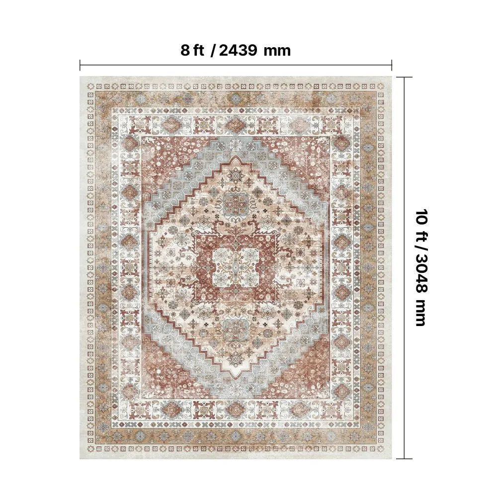 VEVOR Area Rug, 8 x 10 ft Large Washable Rug, Non-Slip and Tear-Resistant Soft Carpet, Pet & Child Friendly Vintage Area Rugs, Indoor Mat for Bedroom, Living Room, Kids Room, Office, Brown Red