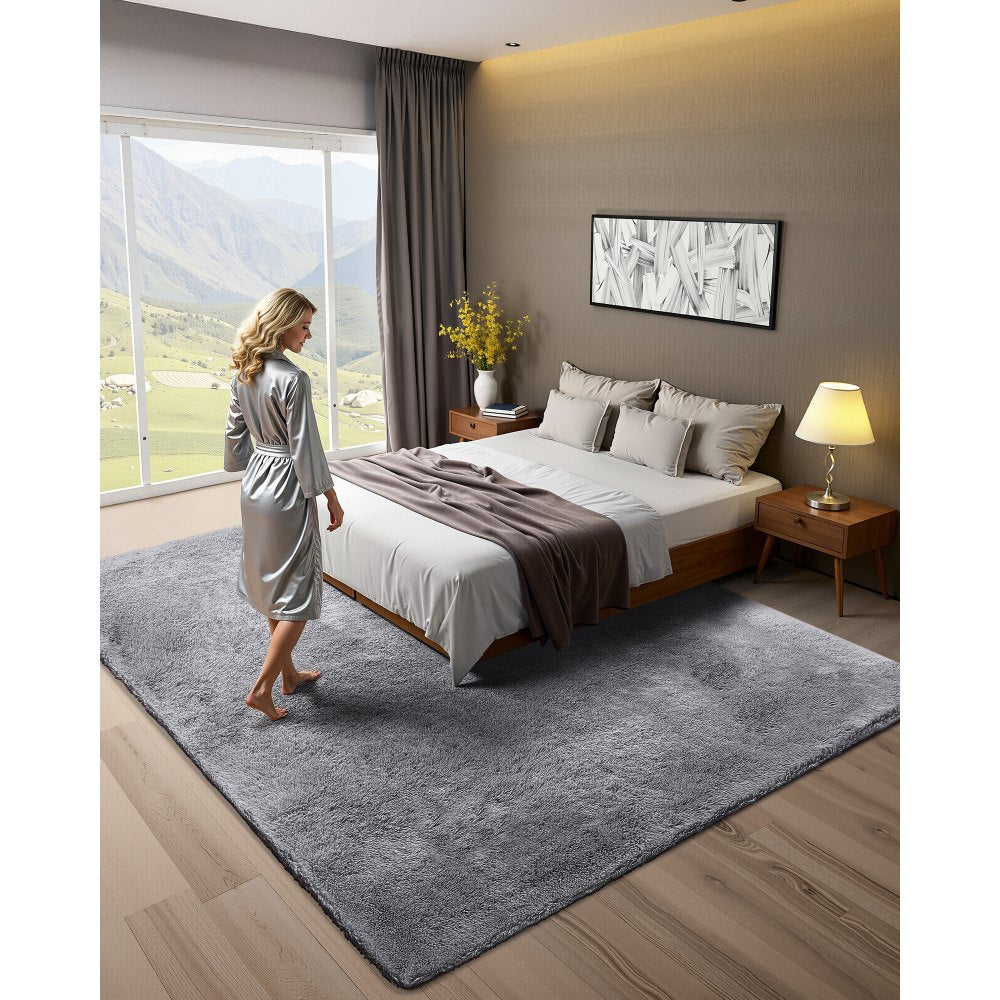 VEVOR Indoor Plush Area Rugs, 8 x 10 ft Soft Plush Carpet, Furry Shag Area Rugs for Living Room, Bedroom, Sunroom, Modern Home Decor Aesthetic, Non-Shedding, Non-Woven, Slip-Resistant, Smoke Gray