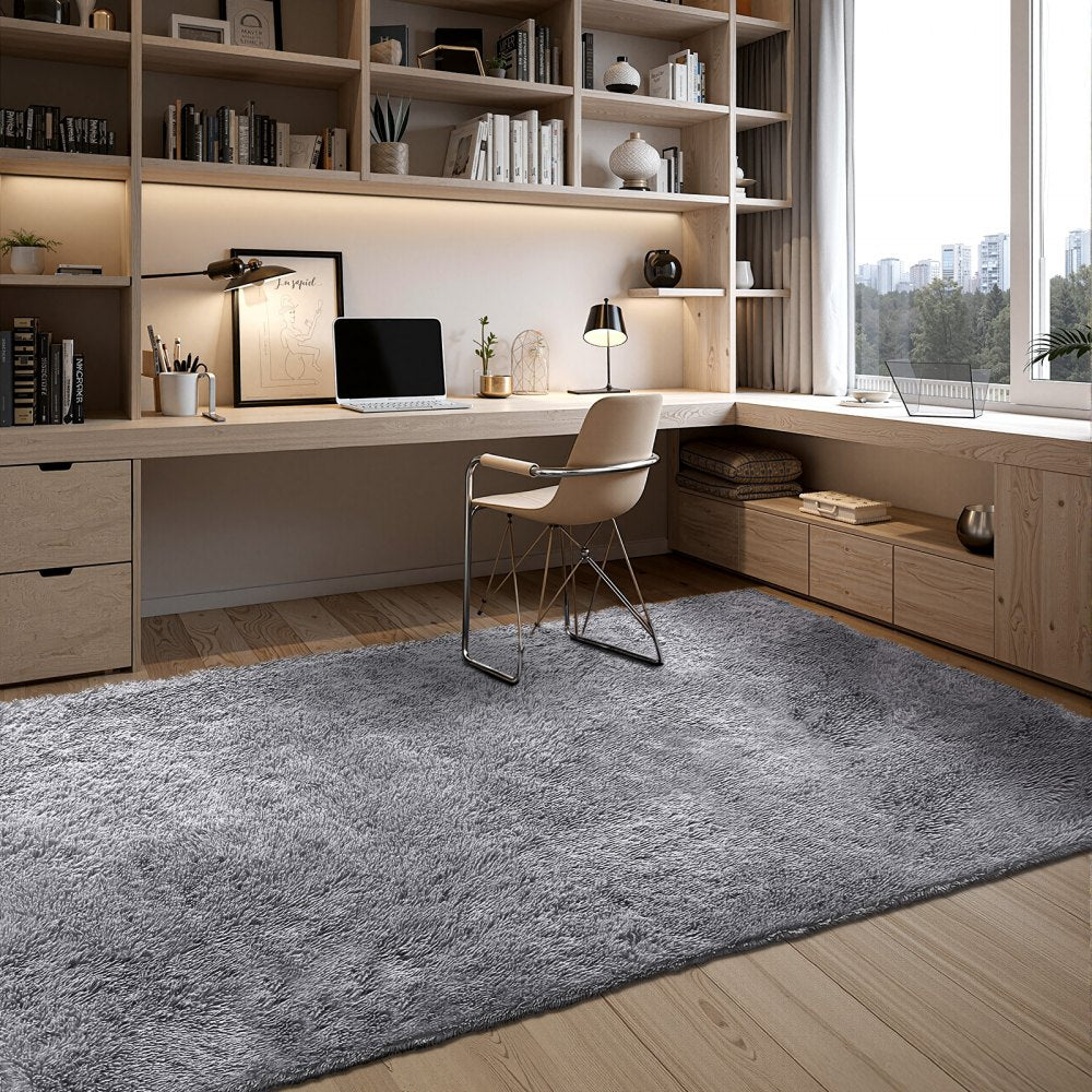 VEVOR Indoor Plush Area Rugs, 8 x 10 ft Soft Plush Carpet, Furry Shag Area Rugs for Living Room, Bedroom, Sunroom, Modern Home Decor Aesthetic, Non-Shedding, Non-Woven, Slip-Resistant, Smoke Gray
