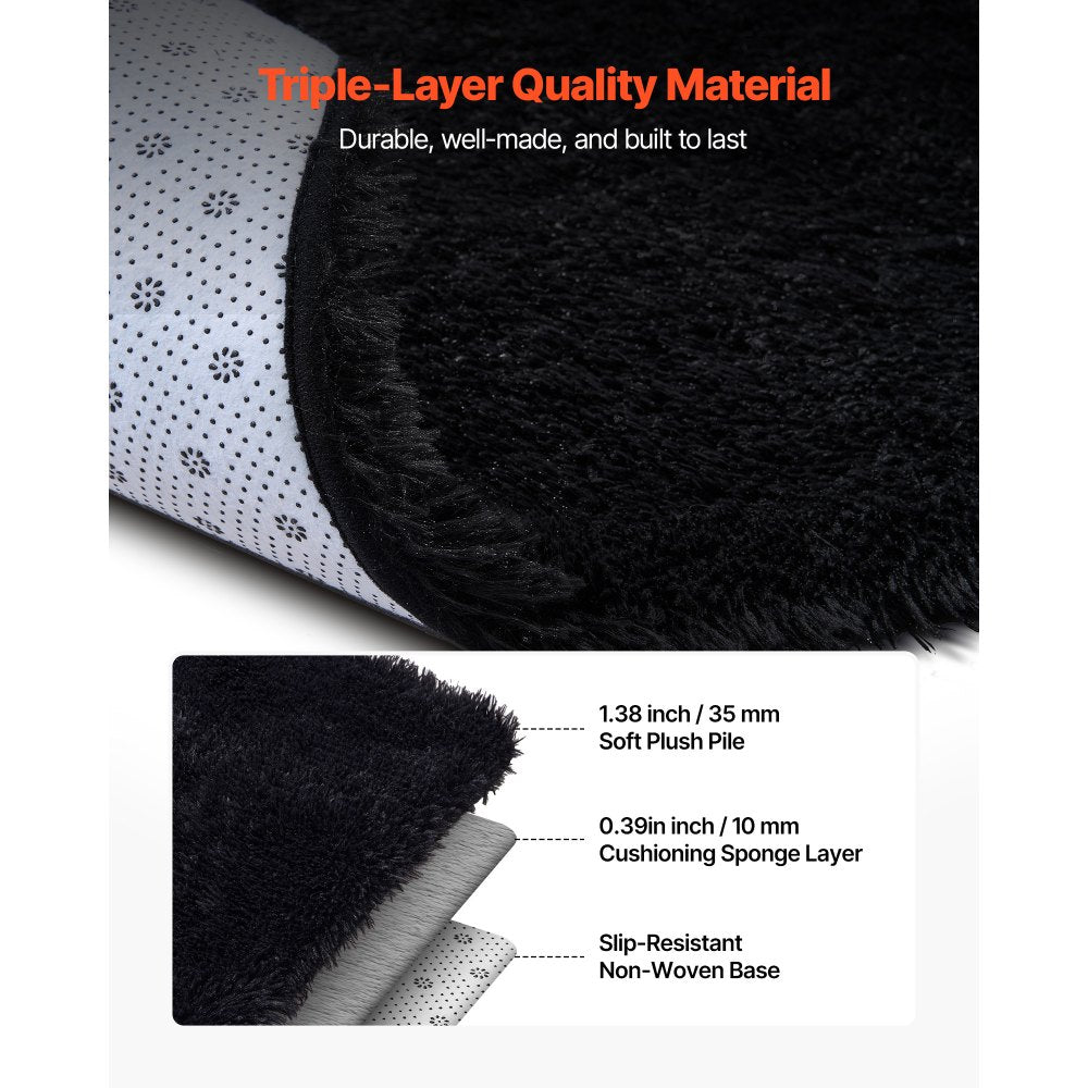 VEVOR Indoor Plush Area Rugs, 8 x 10 ft Soft Plush Carpet, Furry Shag Area Rugs for Living Room, Bedroom, Sunroom, Modern Home Decor Aesthetic, Non-Shedding, Non-Woven, Slip-Resistant, Black