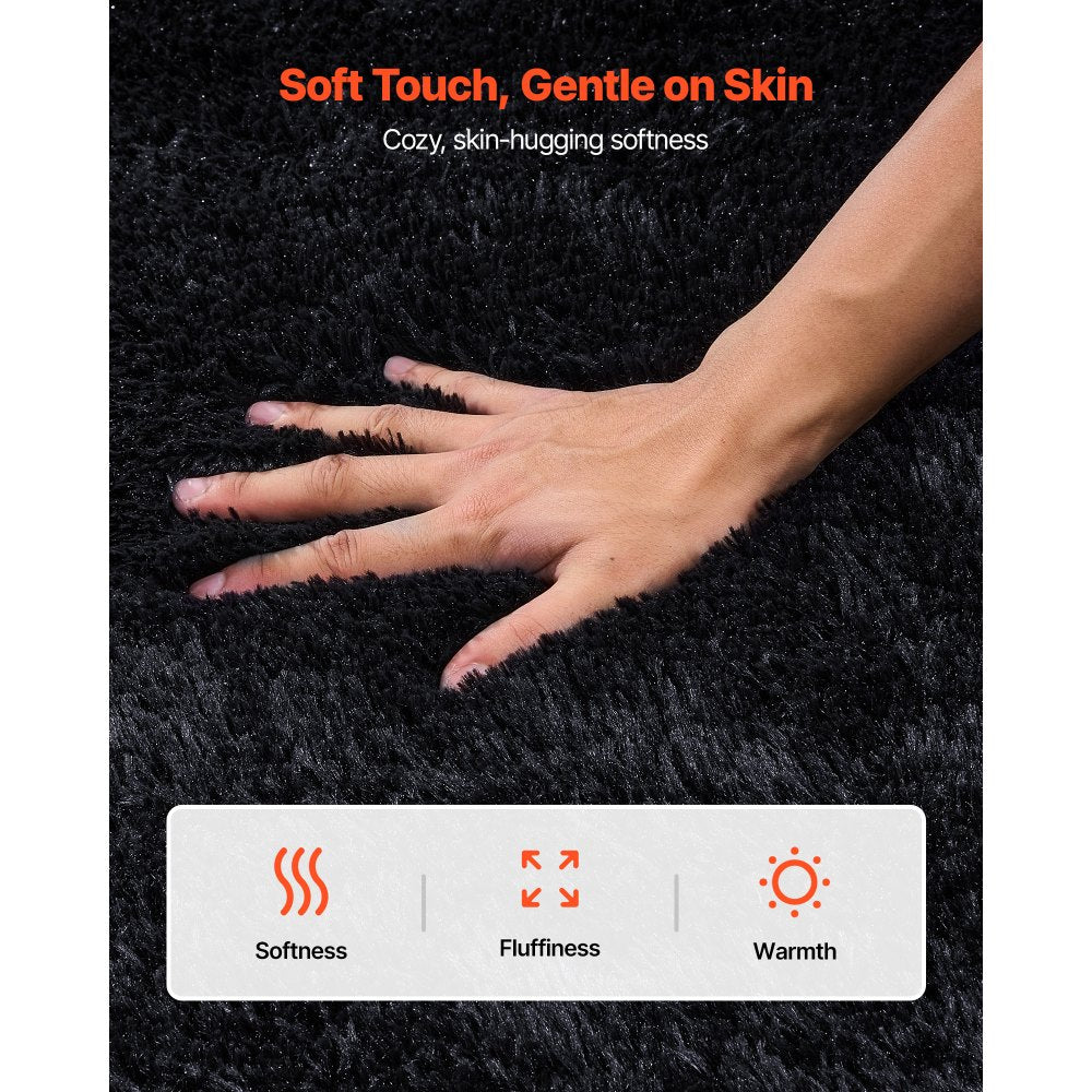 VEVOR Indoor Plush Area Rugs, 8 x 10 ft Soft Plush Carpet, Furry Shag Area Rugs for Living Room, Bedroom, Sunroom, Modern Home Decor Aesthetic, Non-Shedding, Non-Woven, Slip-Resistant, Black