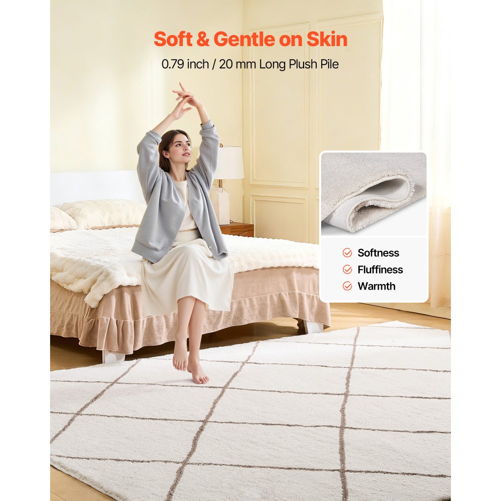 VEVOR Indoor Plush Area Rugs, 8 x 10 ft Plush Carpet, Area Rugs Furry with Long Plushs Pile, Thick & Durable High-Pile Rug for High-Traffic Areas, Bedroom, Non-Shedding & Non-Slip Backing, Beige