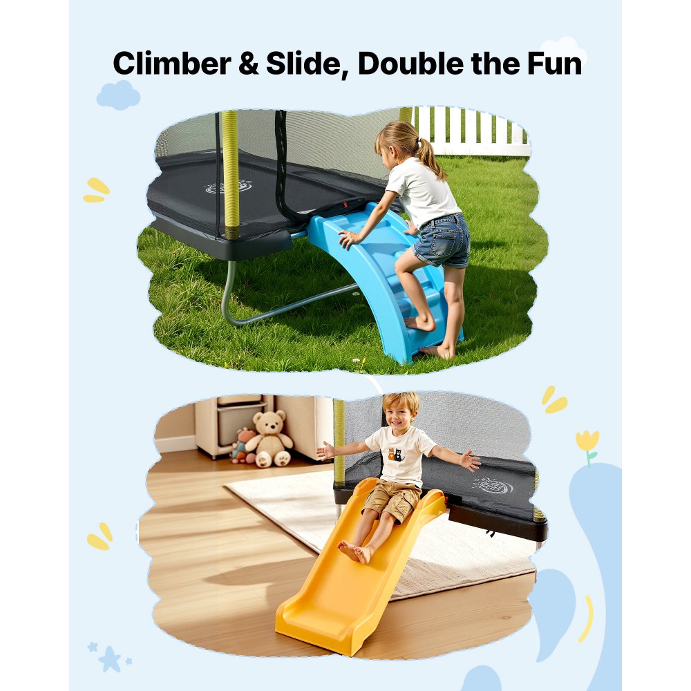 VEVOR Trampoline for Kids, Toddler Mini Trampoline, 132 lbs Capacity Indoor Outdoor Play Toys with Enclosure Net, Slide, and Ring, Easy to Assemble, Christmas Toys Birthday Gifts for Girls Boys
