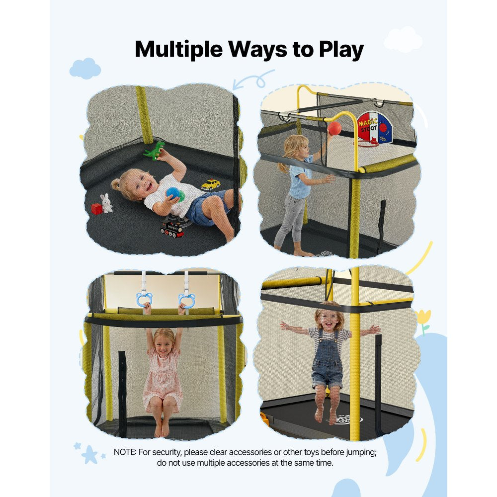 VEVOR Trampoline for Kids, Toddler Mini Trampoline, 132 lbs Capacity Indoor Outdoor Play Toys with Enclosure Net, Slide, and Ring, Easy to Assemble, Christmas Toys Birthday Gifts for Girls Boys