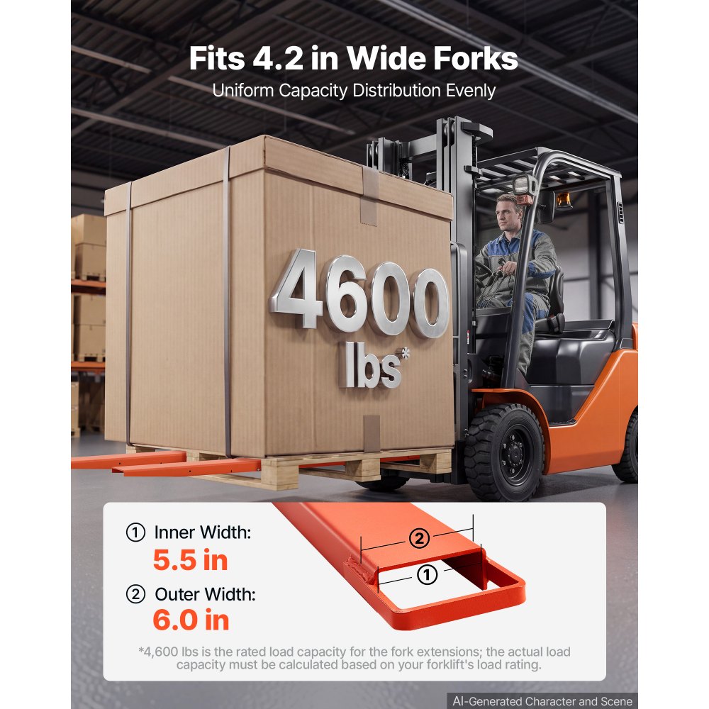 VEVOR Forklift Extensions 72 x 5.5 in, Upgrade Retaining Loop & Bottom Lock, for Forklifts and Forklift Trucks, Heavy-Duty Industrial Pallet Fork Attachments, Extended Load Handling, Orange, 1 Pair