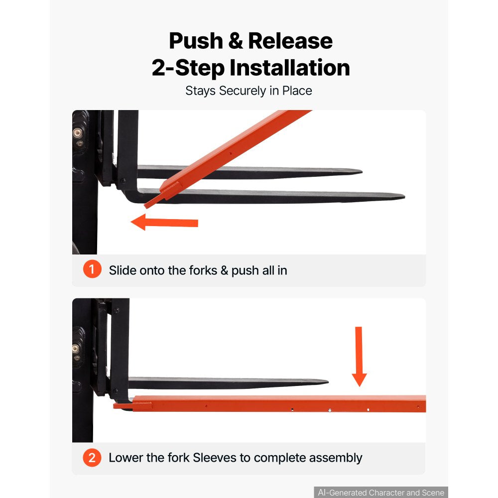 VEVOR Forklift Extensions 84 x 4.5 in, Upgrade Retaining Loop & Bottom Lock, for Forklifts and Forklift Trucks, Heavy-Duty Industrial Pallet Fork Attachments, Extended Load Handling, Orange, 1 Pair