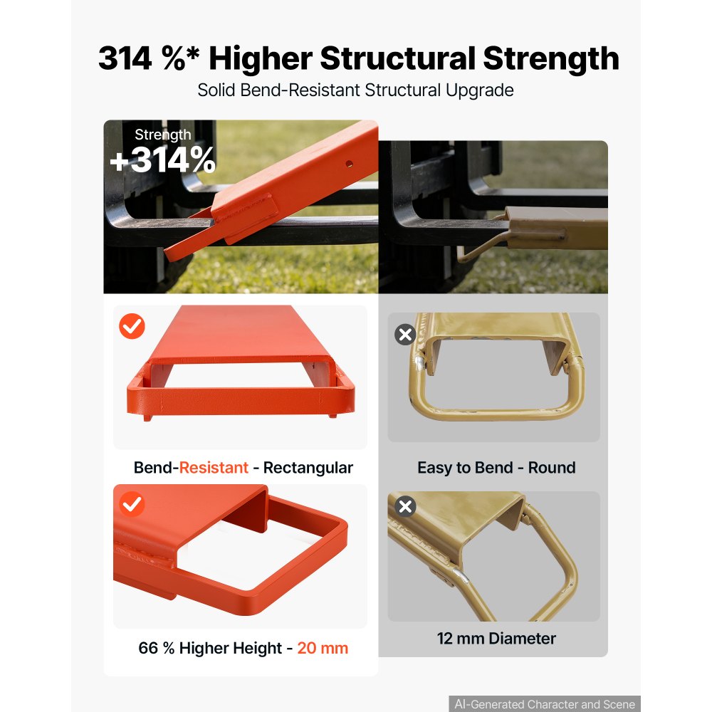 VEVOR Forklift Extensions 84 x 5.5 in, Upgrade Retaining Loop & Bottom Lock, for Forklifts and Forklift Trucks, Heavy-Duty Industrial Pallet Fork Attachments, Extended Load Handling, Orange, 1 Pair