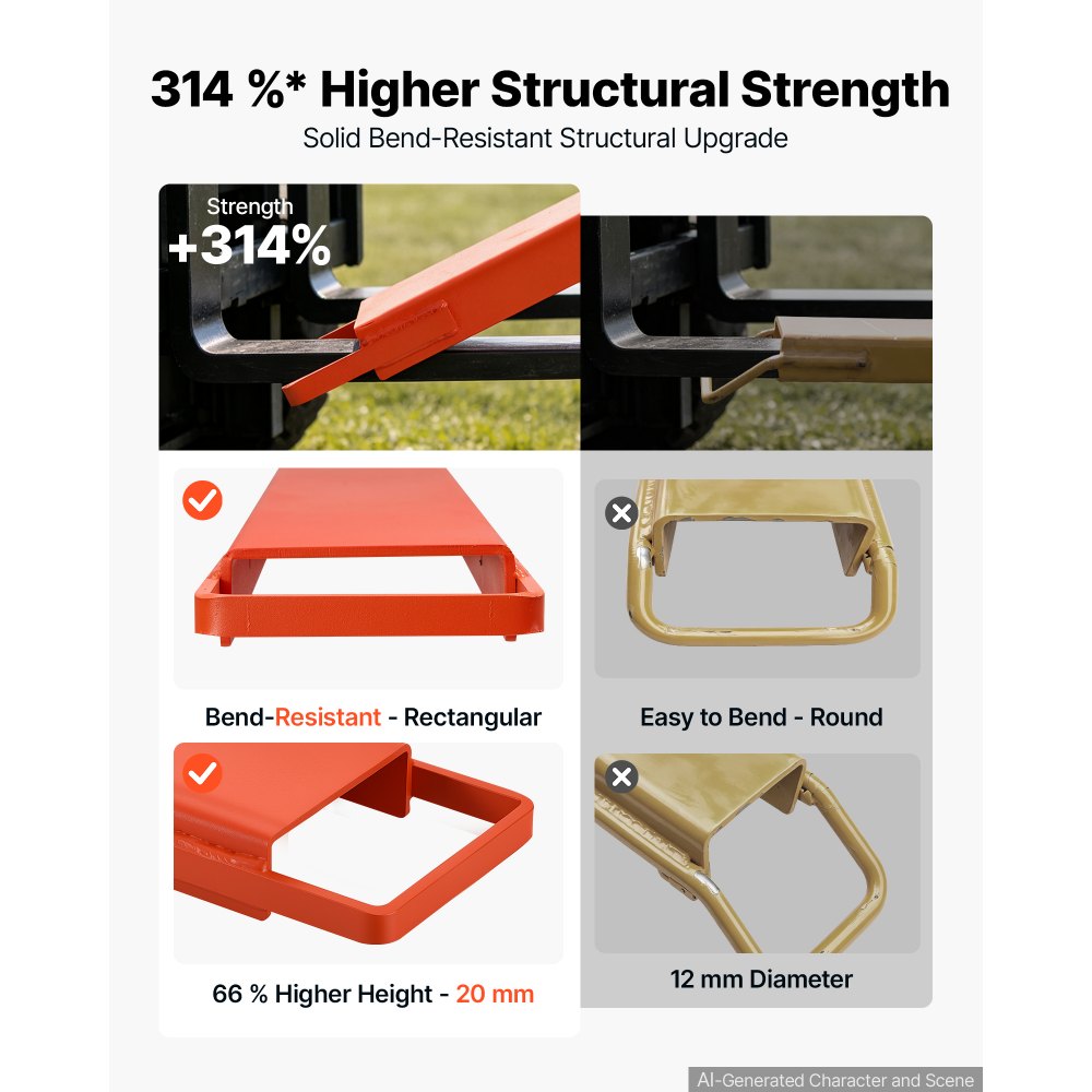 VEVOR Forklift Extensions 96 x 6.5 in, Upgrade Retaining Loop & Bottom Lock, for Forklifts and Forklift Trucks, Heavy-Duty Industrial Pallet Fork Attachments, Extended Load Handling, Orange, 1 Pair