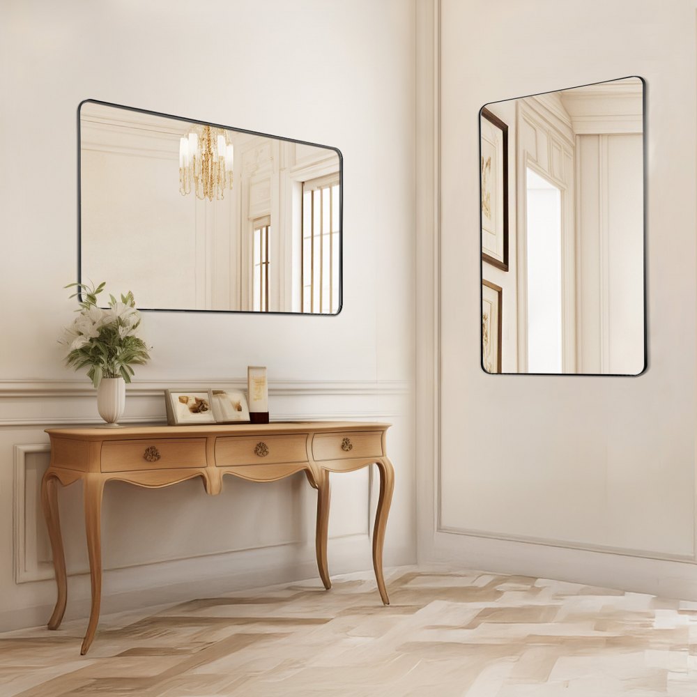VEVOR Wall Mounted Makeup Mirror, 0.15" Thick, 22" x 30" Mirror with Aluminium Alloy Frame & Explosion-Proof Film, Scratch-Resistant Mirror with Z-Shaped Bracket, Fit for Bathroom/Bedroom/Living Room