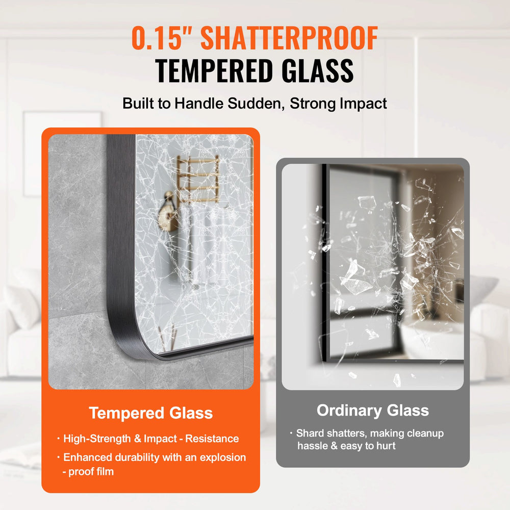 VEVOR Wall Mounted Makeup Mirror - shatterproof tempered glass feature graphic