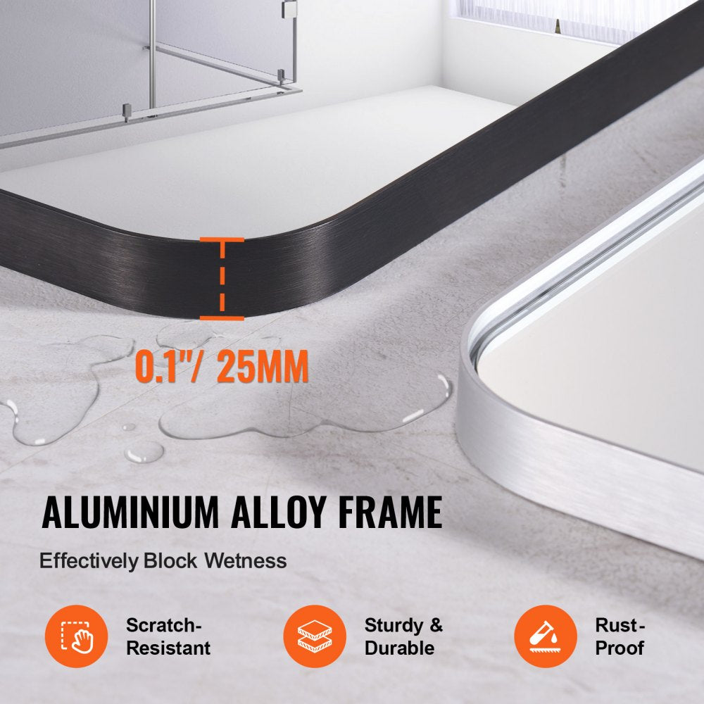 VEVOR Wall Mounted Makeup Mirror, 0.15" Thick, 30" x 40" Mirror with Aluminium Alloy Frame & Explosion-Proof Film, Scratch-Resistant Mirror with Z-Shaped Bracket, Fit for Bathroom/Bedroom/Living Room