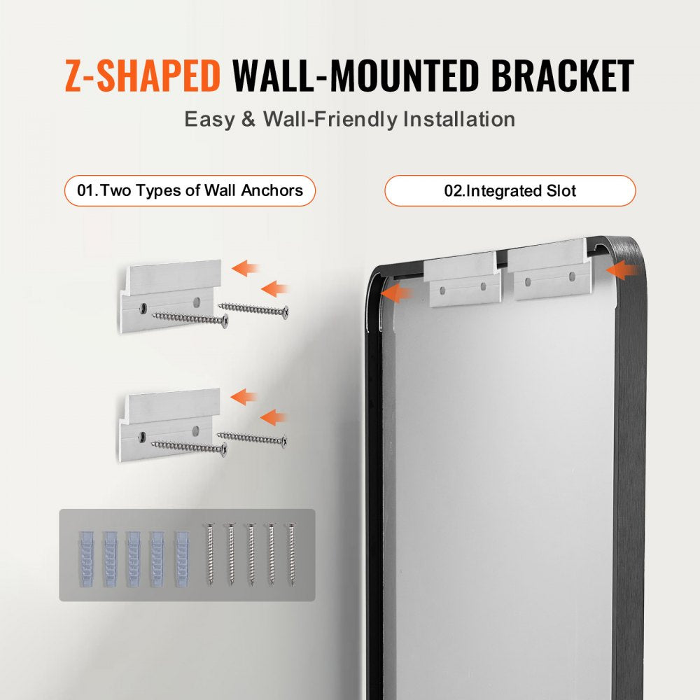 VEVOR Wall Mounted Makeup Mirror, 0.15" Thick, 36" x 36" Mirror with Aluminium Alloy Frame & Explosion-Proof Film, Scratch-Resistant Mirror with Z-Shaped Bracket, Fit for Bathroom/Bedroom/Living Room