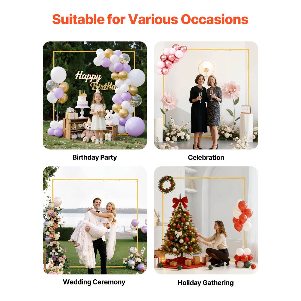 VEVOR Arch Backdrop Stand, 6.6 x 6.6 ft, Stable Structure, Easy Assembly, Square Gold Metal Arch Backdrop Stand for Wedding, Birthday Party, Graduation, Holiday Celebration, and Ceremony Decoration