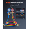 VEVOR AC Manifold Gauge Set for R22 R404A R410A R12 Refrigerants, 4 Way AC Gauges with 5 ft Hoses for Automotive & Household Air Conditioning Maintenance, Evacuation Vacuuming Charging and Recovery