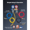 VEVOR AC Manifold Gauge Set for R22 R404A R410A R12 Refrigerants, 4 Way AC Gauges with 5 ft Hoses for Automotive & Household Air Conditioning Maintenance, Evacuation Vacuuming Charging and Recovery