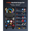 VEVOR AC Manifold Gauge Set for R134a R404A R1234yf R22 Refrigerant, 4 Way AC Gauge with 5 ft Hoses, Adapters, Quick Couplers, Can Taps for Automotive Air Conditioning Maintenance, Charging Evacuation