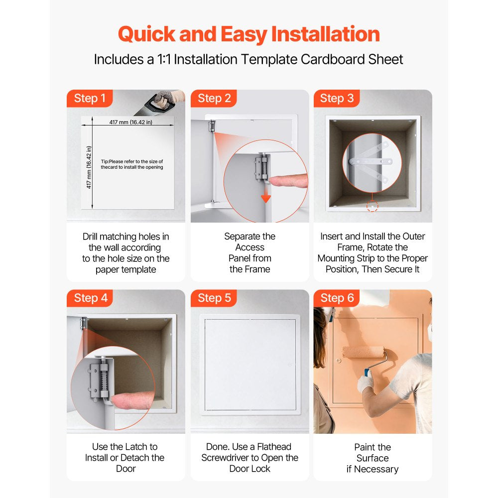 VEVOR Access Panel for Drywall & Ceiling, 16 x 16 Inch Plumbing Access Panels, Reinforced Access Door, Heavy-Duty Steel Wall Hole Cover, Easy Install Removable Hinged Panel for Wiring & Cables, Silver