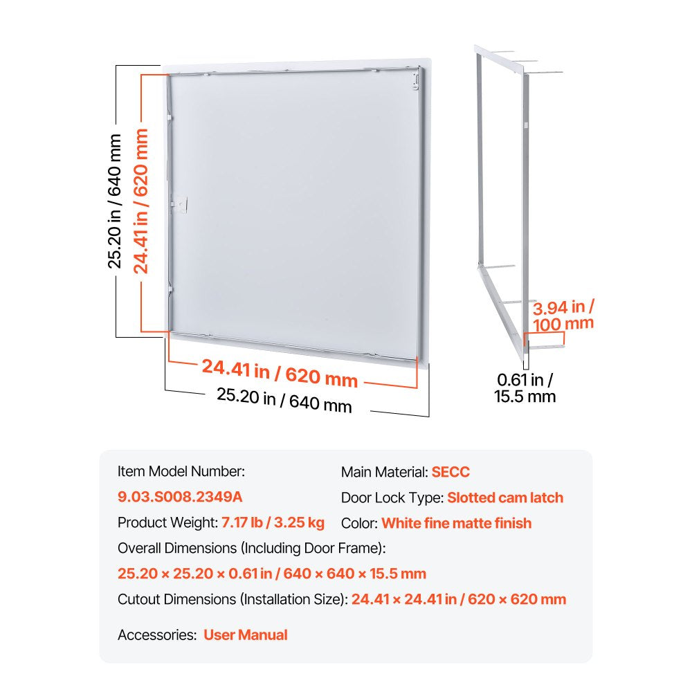 VEVOR Access Panel for Drywall & Ceiling, 24 x 24 Inch Plumbing Access Panels, Reinforced Access Door, Heavy-Duty Steel Wall Hole Cover, Easy Install Removable Hinged Panel for Wiring & Cables, Silver