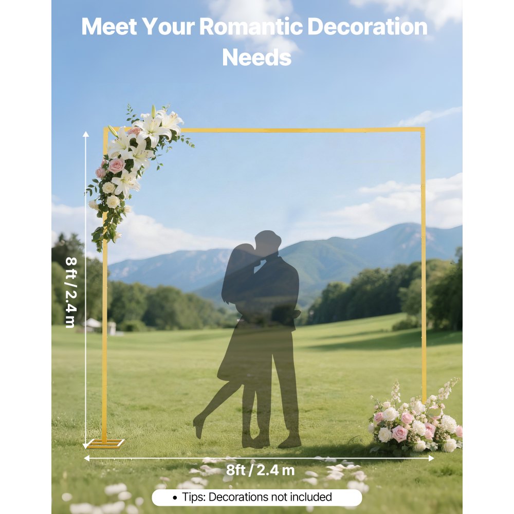 VEVOR Arch Backdrop Stand, 8 x 8 ft, Stable Structure, Easy Assembly, Square Gold Metal Arch Backdrop Stand for Wedding, Birthday Party, Graduation, Holiday Celebration, and Ceremony Decoration