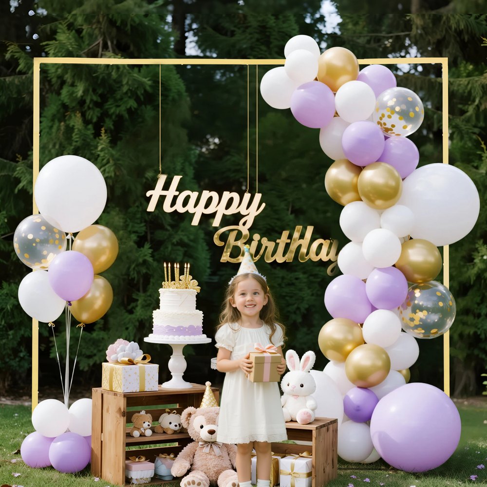 VEVOR Arch Backdrop Stand, 8 x 8 ft, Stable Structure, Easy Assembly, Square Gold Metal Arch Backdrop Stand for Wedding, Birthday Party, Graduation, Holiday Celebration, and Ceremony Decoration