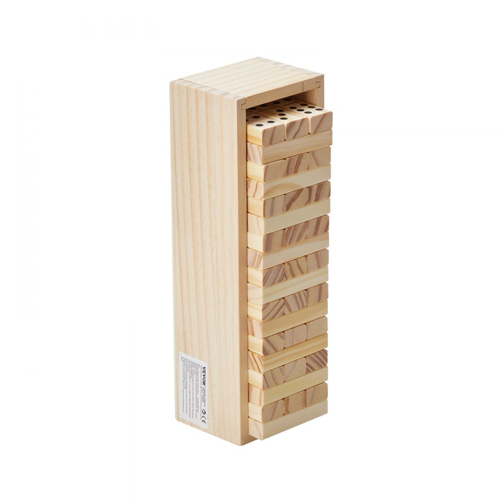 VEVOR Tumbling Timber Toy, 54 Blocks Tumble Tower Blocks Game, Pine Wood Tumbling Tower Game with Storage Crate, Multiple Ways to Play Wooden Stacking Game, Tumble Tower Family Game for Indoor/Outdoor