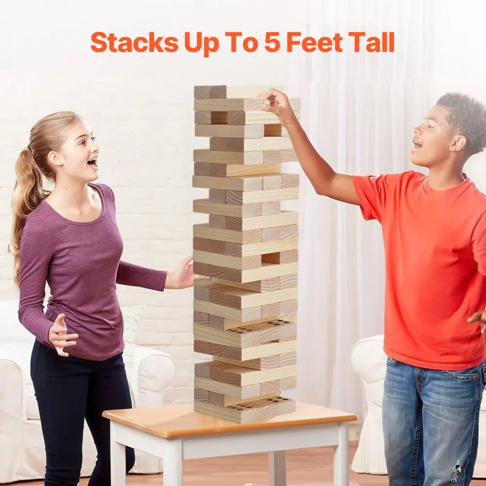 VEVOR Tumbling Timber Toy, 60 Blocks Giant Tumble Tower Blocks Game, Pine Wood Tumbling Tower Game with Carry Bag and Scoreboard, Wooden Stacking Game, Tumble Tower Family Games for Indoor/Outdoor