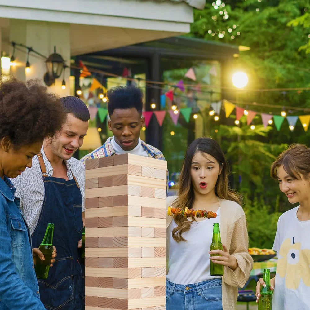 VEVOR Tumbling Timber Toy, 60 Blocks Giant Tumble Tower Blocks Game, Pine Wood Tumbling Tower Game with Carry Bag and Scoreboard, Wooden Stacking Game, Tumble Tower Family Games for Indoor/Outdoor