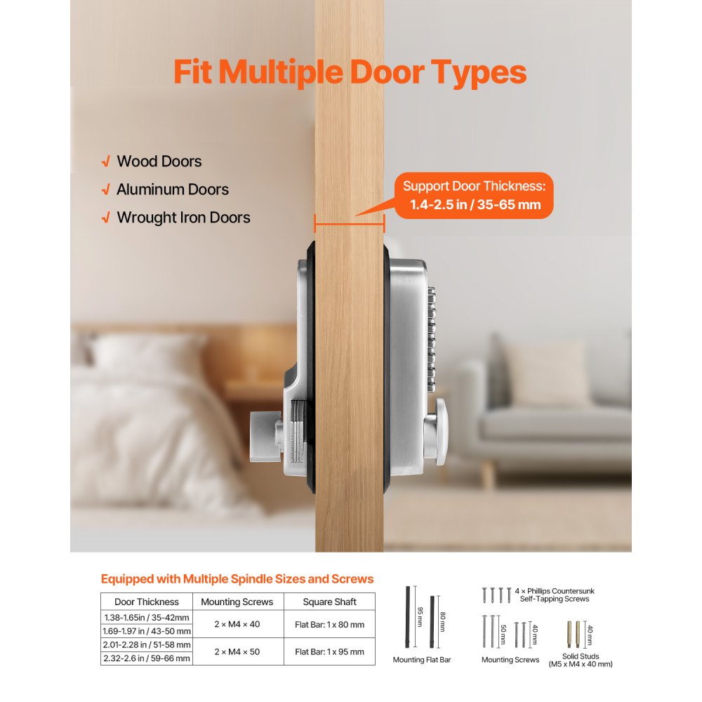 VEVOR Mechanical Keyless Entry Door Lock, 14 Key Mechanical Door Lock, Mechanical Keypad Door Lock with Adjustable Thumb Knob, Single-Side Zinc Alloy Waterproof Keyless Gate Lock, for Home Office