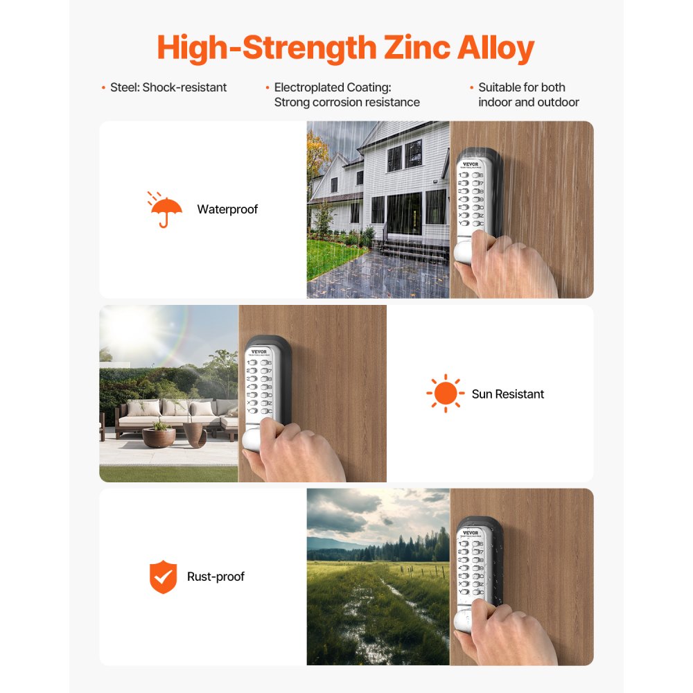 VEVOR Mechanical Keyless Entry Door Lock, 14 Key Mechanical Door Lock, Mechanical Keypad Door Lock with Adjustable Thumb Knob, Single-Side Zinc Alloy Waterproof Keyless Gate Lock, for Home Office
