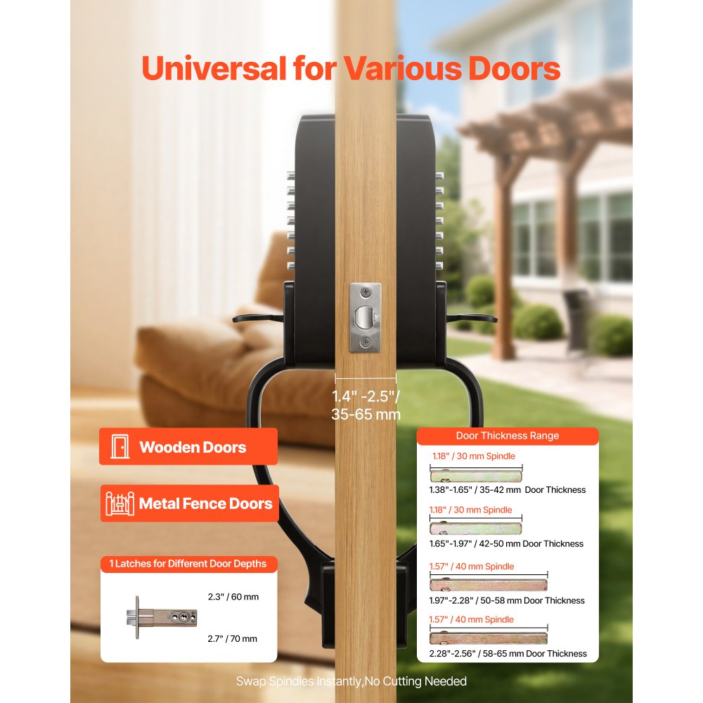 VEVOR Mechanical Keyless Entry Door Lock, 2.0 Code Upgrade, 4-7 Digits Code, Double-Sided Push Button Combination Keypad Door Lock with Pull Handle, Auto Locking, for Garden Gates, Indoor or Outdoor
