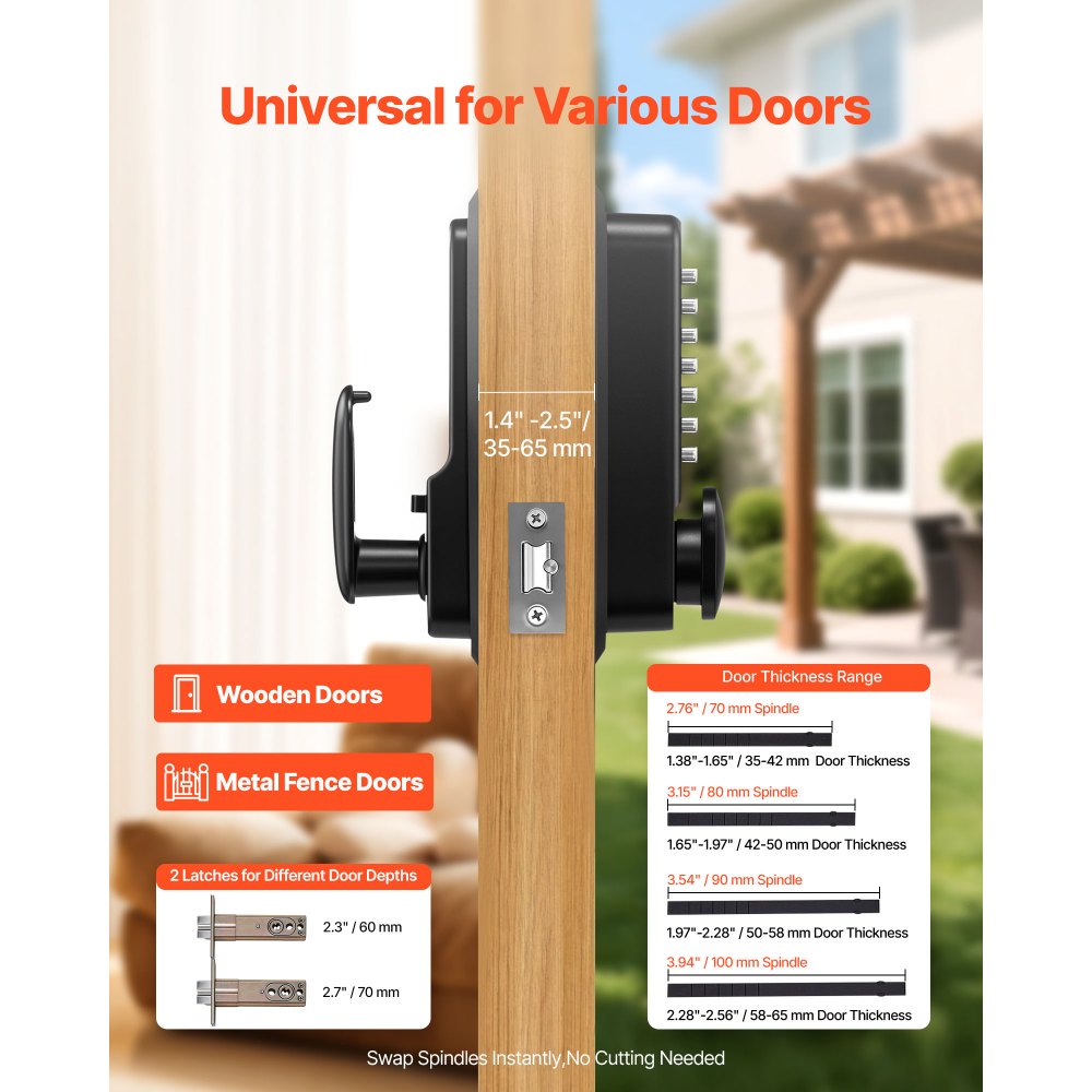 VEVOR Mechanical Keyless Entry Door Lock, 2.0 Code Upgrade, 4-7 Digits Code, Single-Sided Push Button Combination Mechanical Keypad Door Knob, Auto Locking, for Garden Gates, Indoor or Outdoor, Black