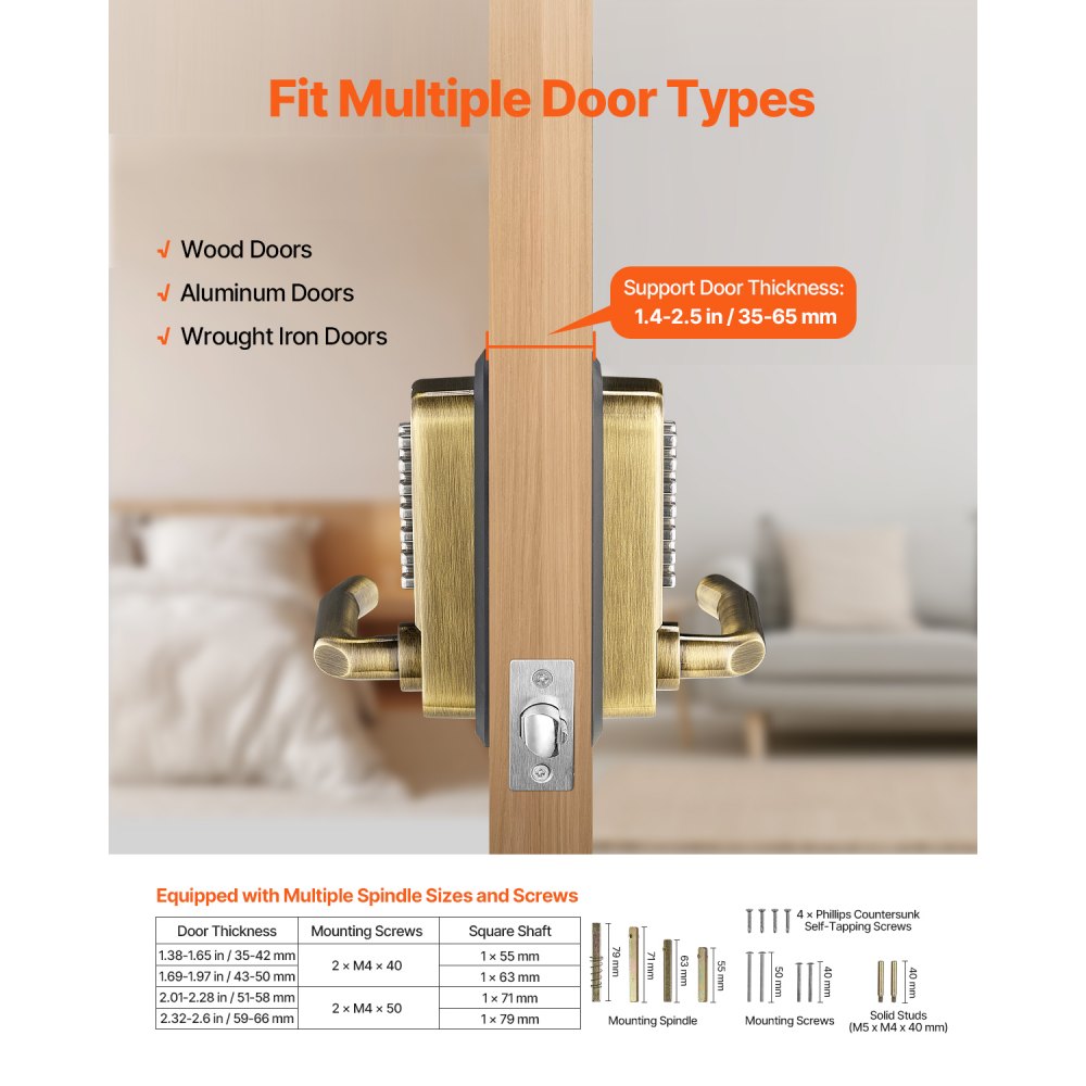 VEVOR Mechanical Keyless Entry Door Lock, 14 Key Mechanical Door Lock, Mechanical Keypad Door Lock with Handle, Double-Sided Stainless Steel Waterproof Keyless Gate Lock, for Home Office Fence Garage